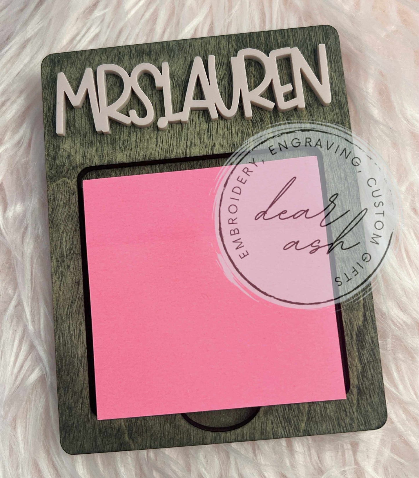 Post it holder w/ acrylic name