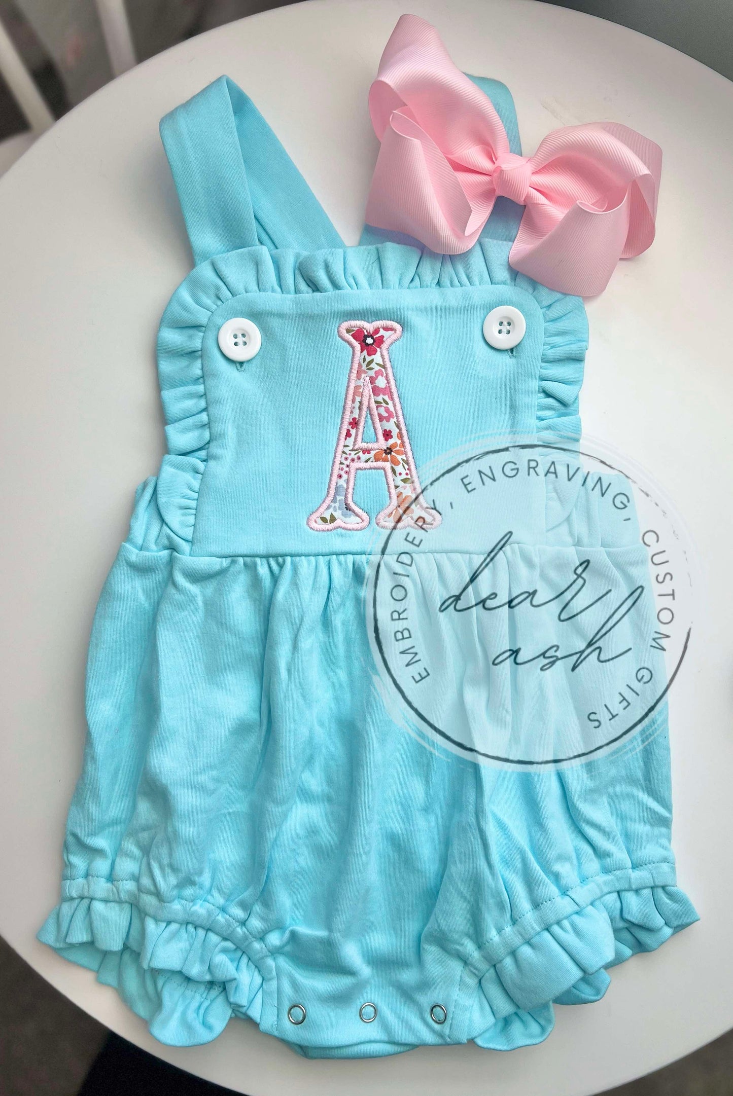 Floral Applique Aqua Sunsuit