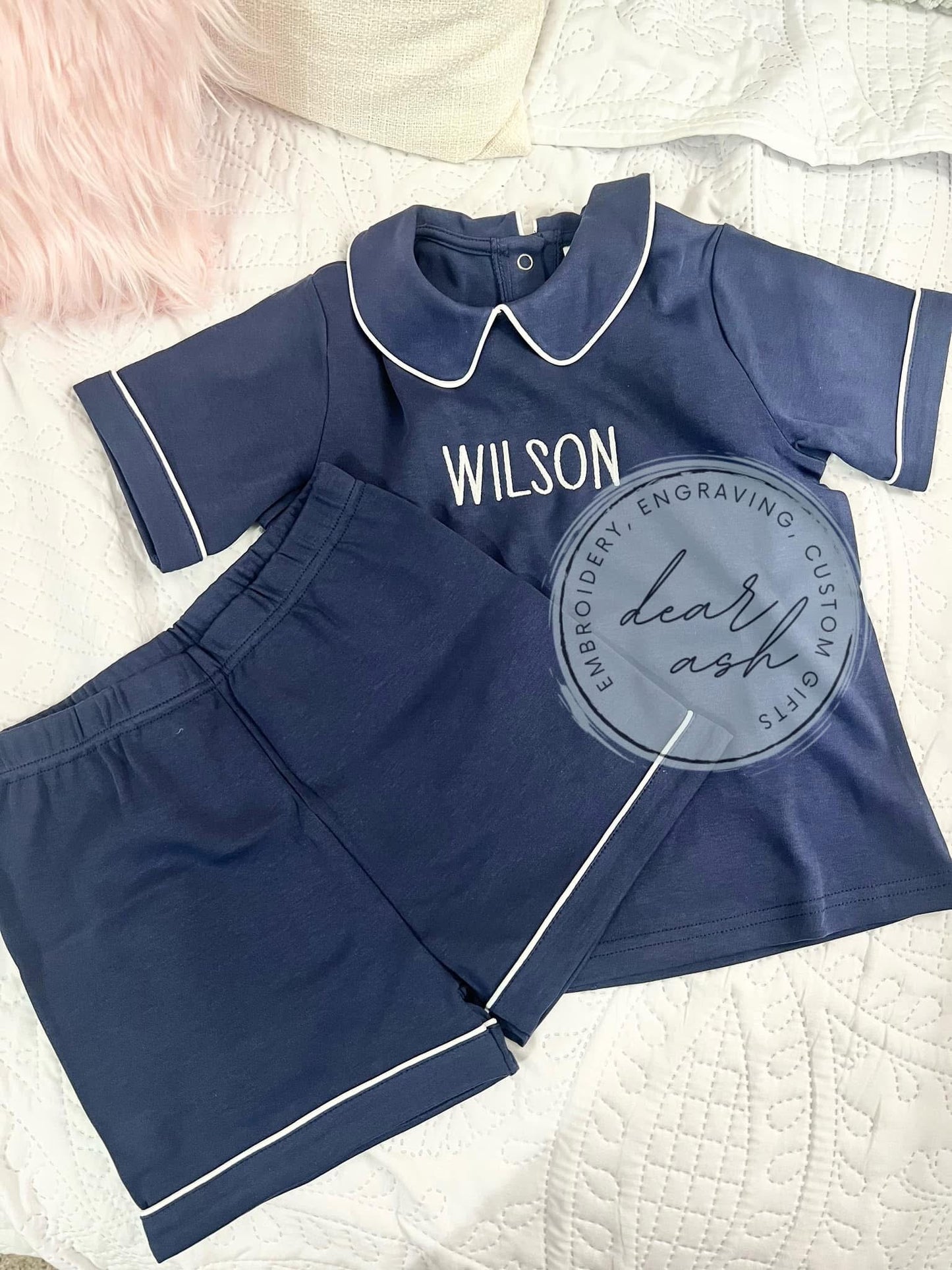 Piped collared boy short sets