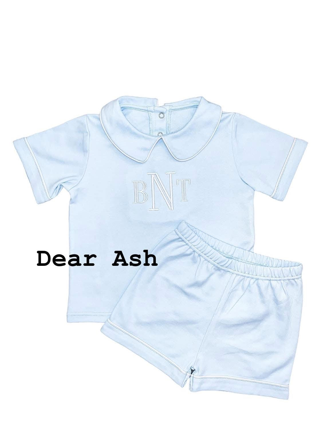 Piped collared boy short sets