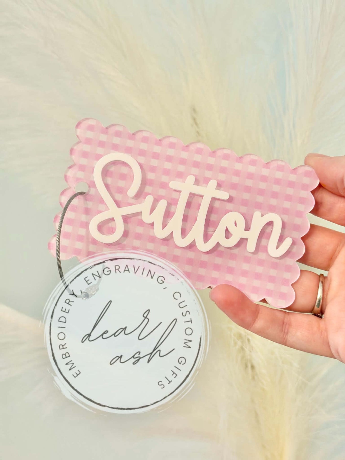 Gingham pink bag tag