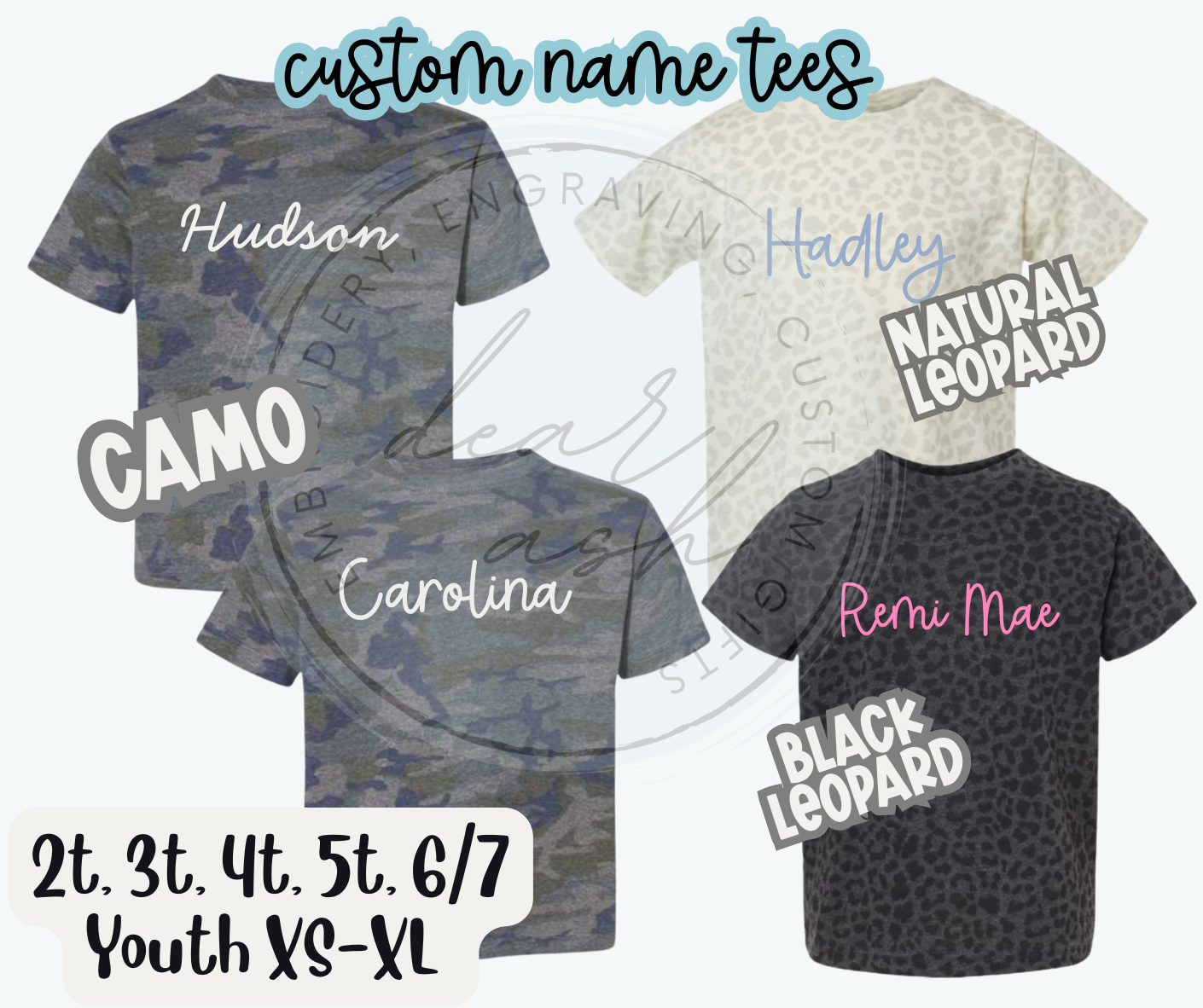 Camo & Leopard Custom Printed Name Tees