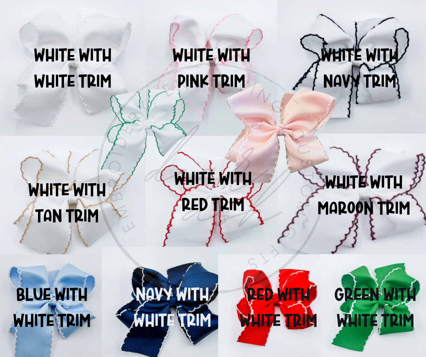 Embroidered Hair Bows - 4"