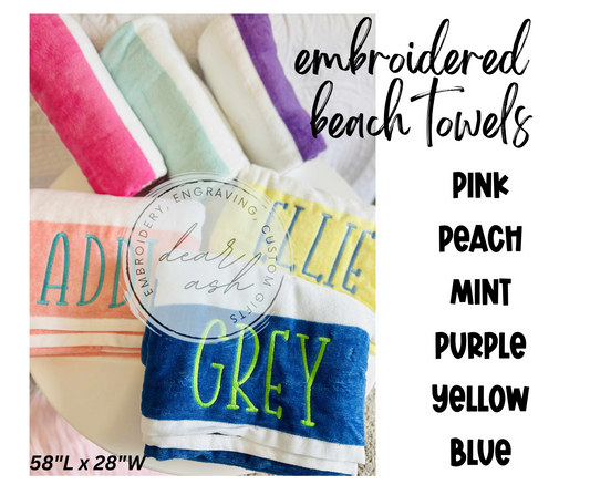 Striped Beach Towels-Embroidered