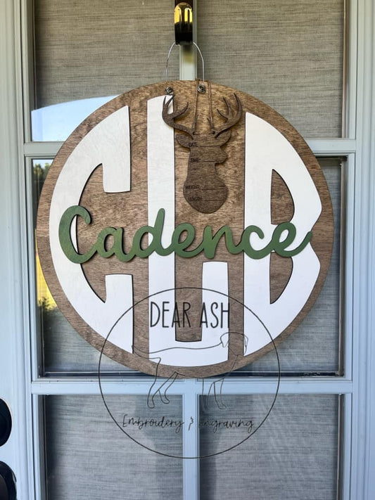 Round Monogram Hospital Door Hanger-Deer