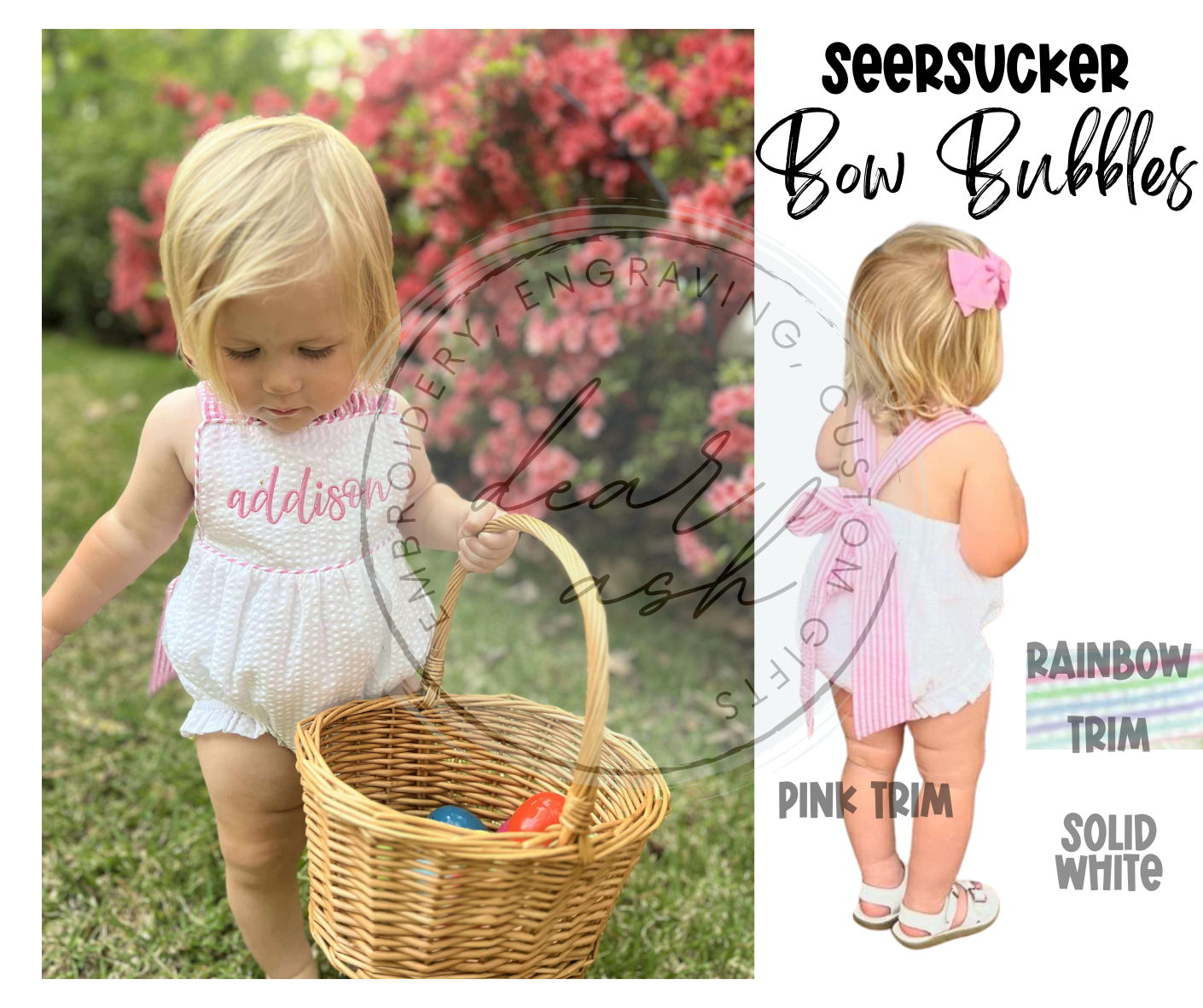 Seersucker Bow Bubbles-embroidered