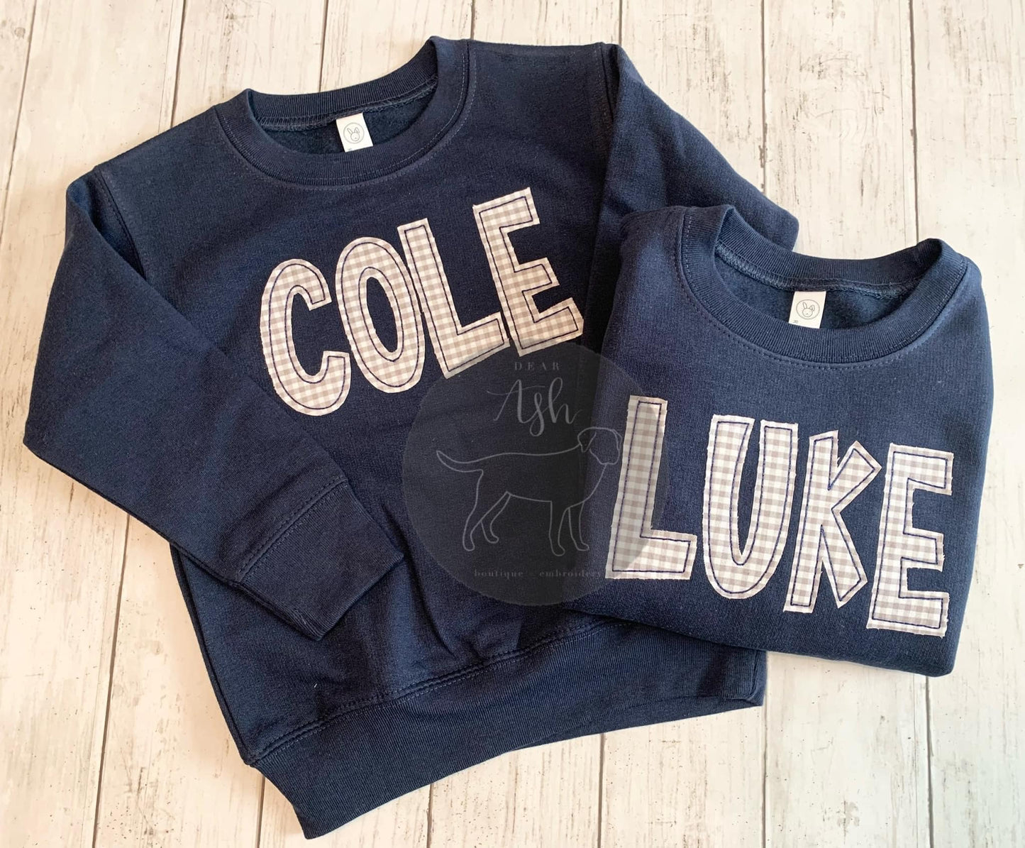 Unisex sweatshirts-with fabric appliqued name ETA AUG
