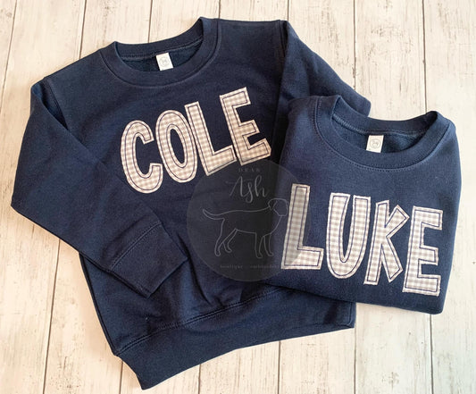 Unisex sweatshirts-with fabric appliqued name ETA AUG