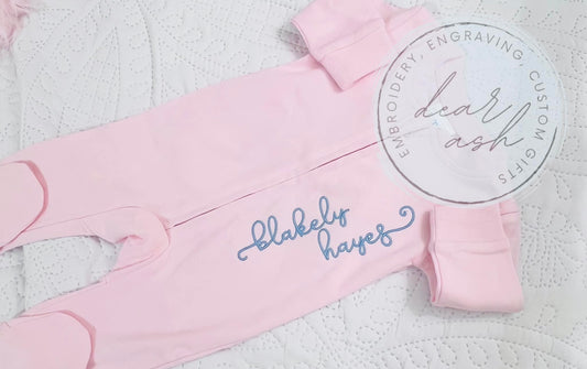 Pink Zipper Footie-Embroidered