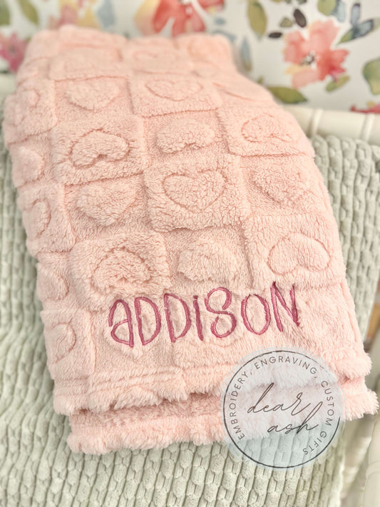 Heart Blankets with Embroidered Name