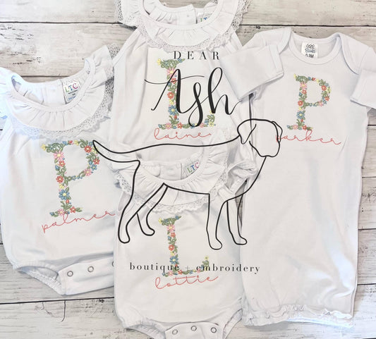 Floral Embroidered Initials (see description for sizes)