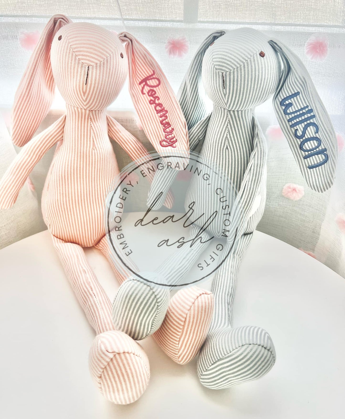 Striped Bunny Embroidered-Pink or blue