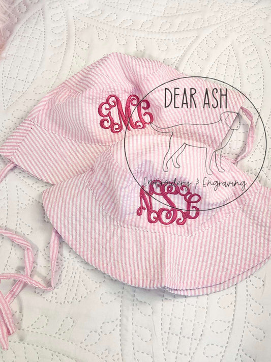 Seersucker Toddler Bucket Hats-Embroidered