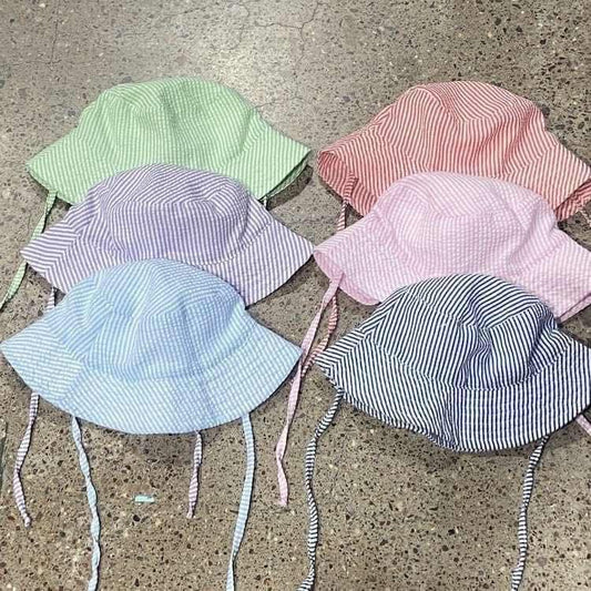 Seersucker Toddler Bucket Hats-Embroidered