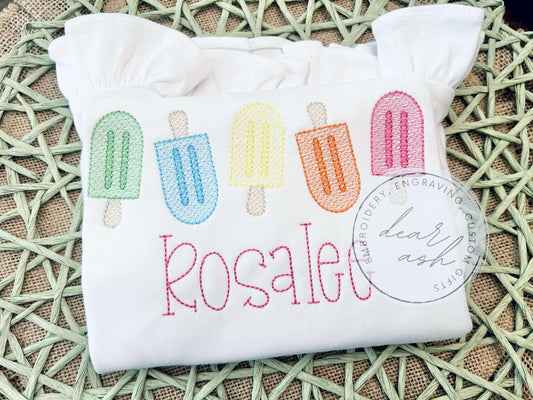Summer Popsicles-embroidered (white, pink, or mint)