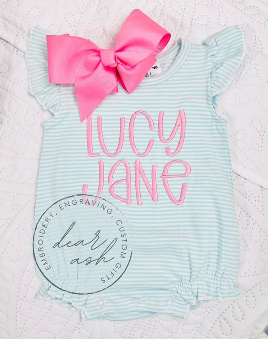 Knit Stripe Ruffle Bubbles-Embroidered