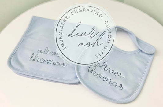 Bib+Burp Cloth SET-embroidered (boy & girl options)