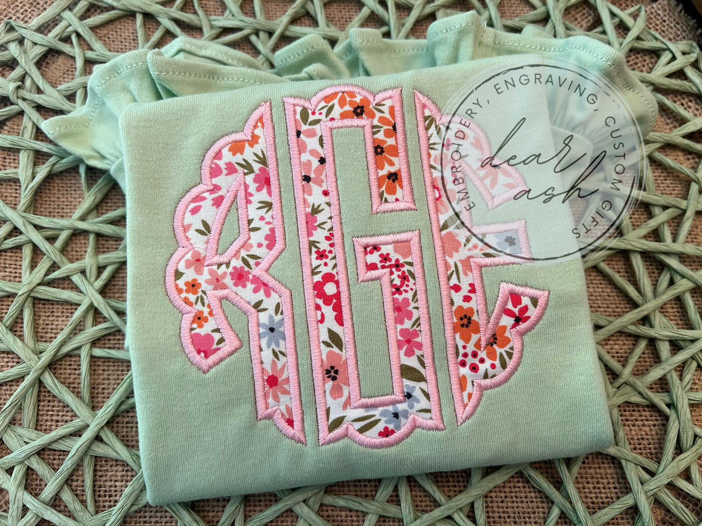 Floral Scalloped Monogram-Sage Ruffle Tshirt