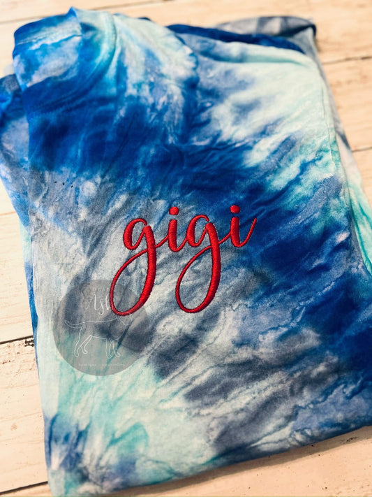 Blue Tie Dye Tees-embroidered