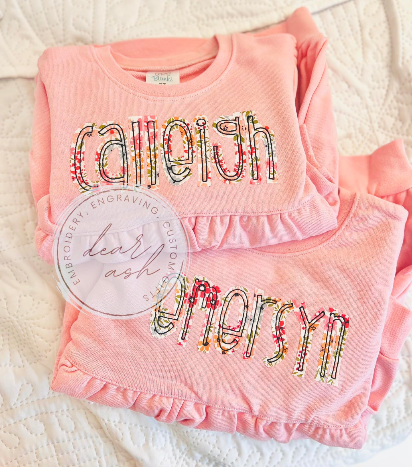 Bubble Sweatshirts-appliqued names (with fabric) ETA AUGUST