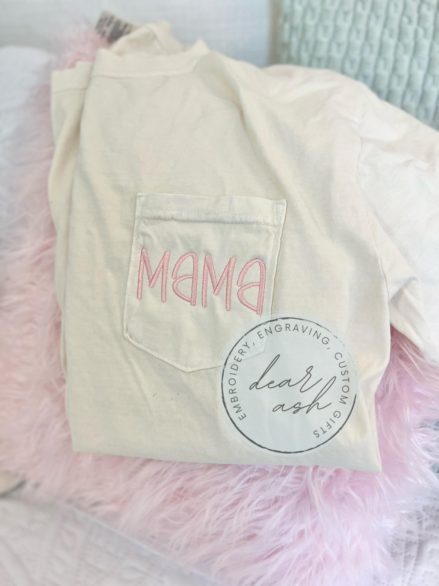 Long sleeve comfort colors pocket tees-embroidered