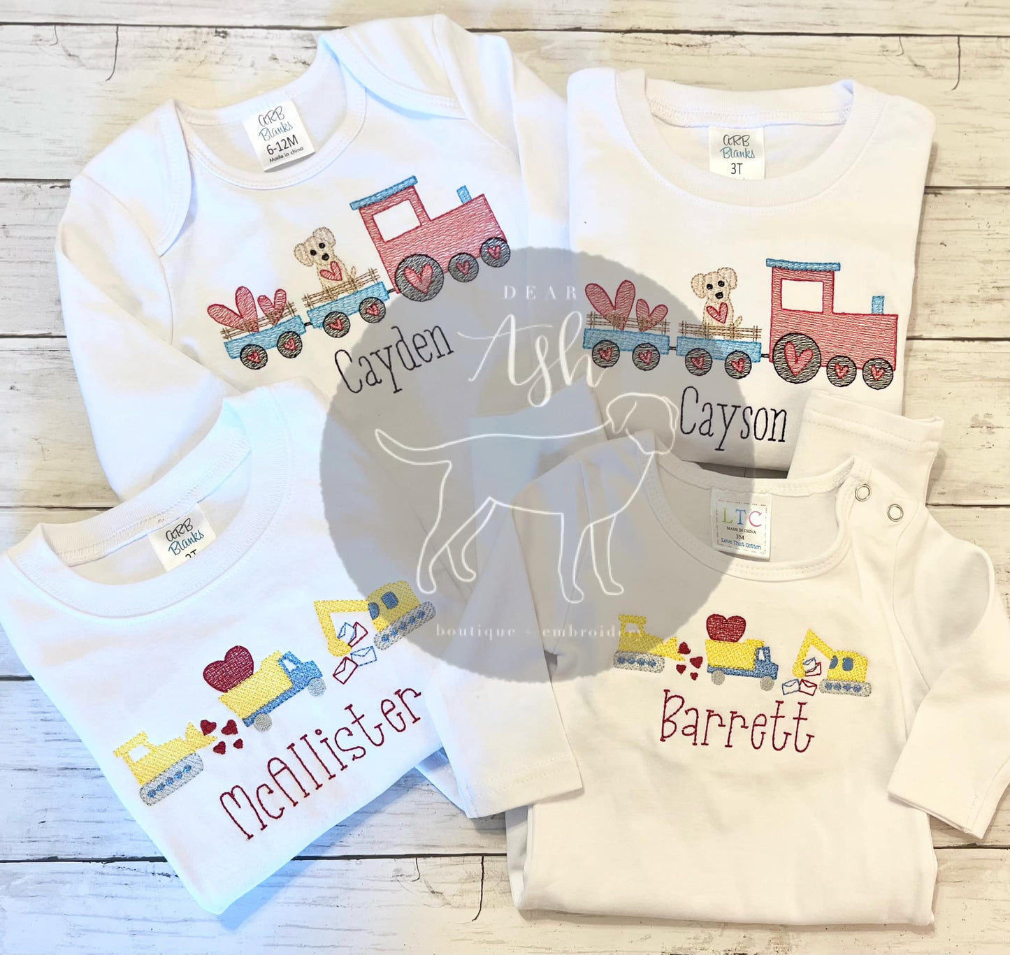 Valentine's Day Trains & Construction Equipment-embroidered