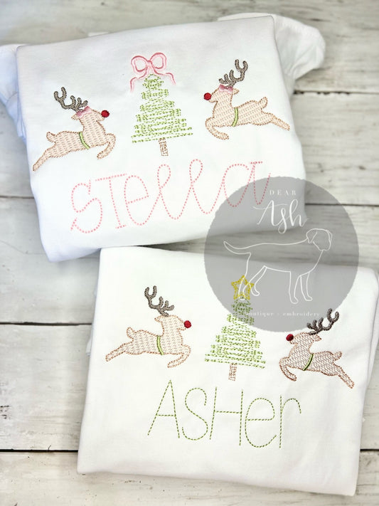 Reindeer sketch-white long sleeve tees boy OR girl