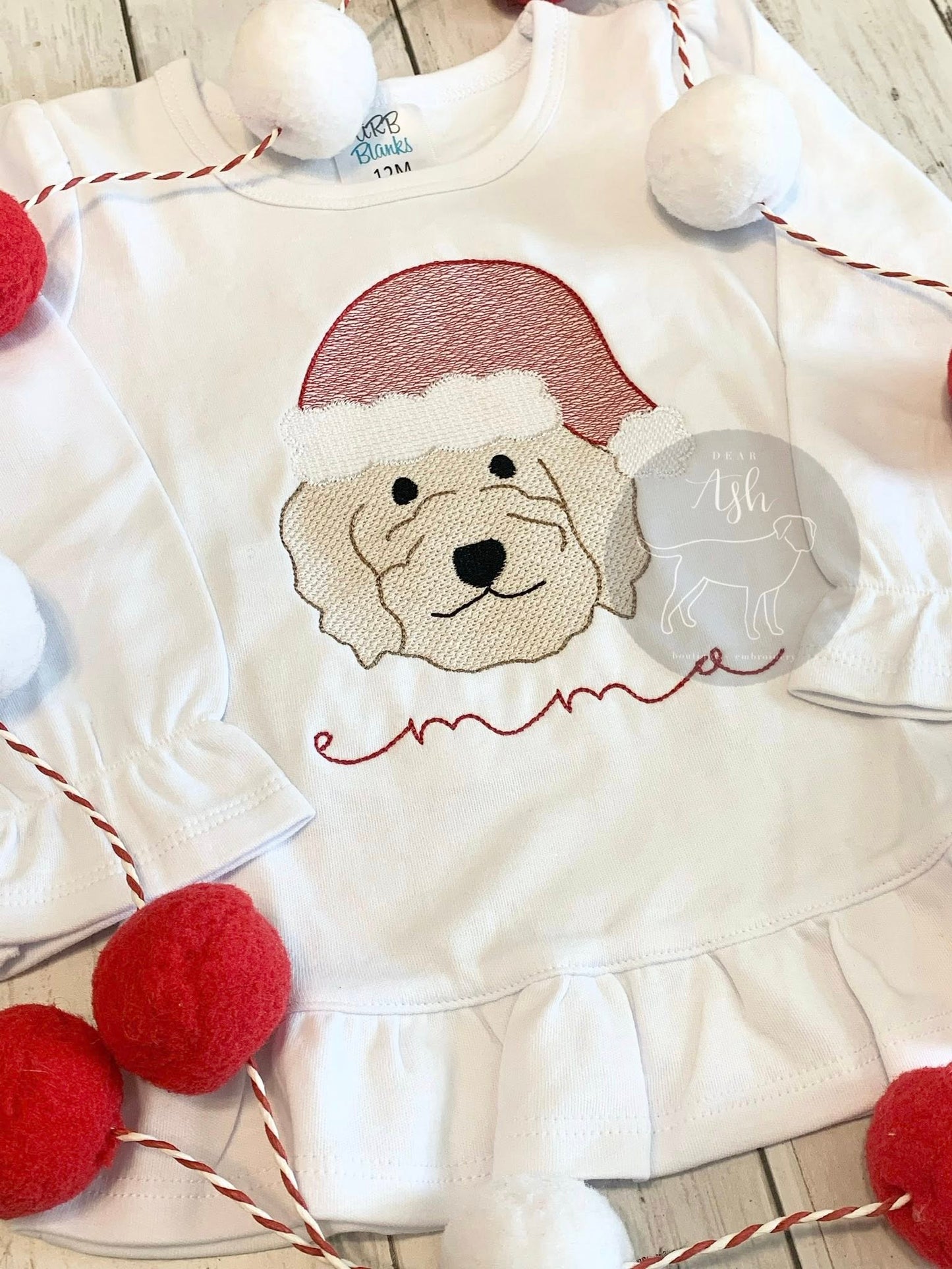 Santa Doodles embroidered (white or grey-unisex or ruffle)