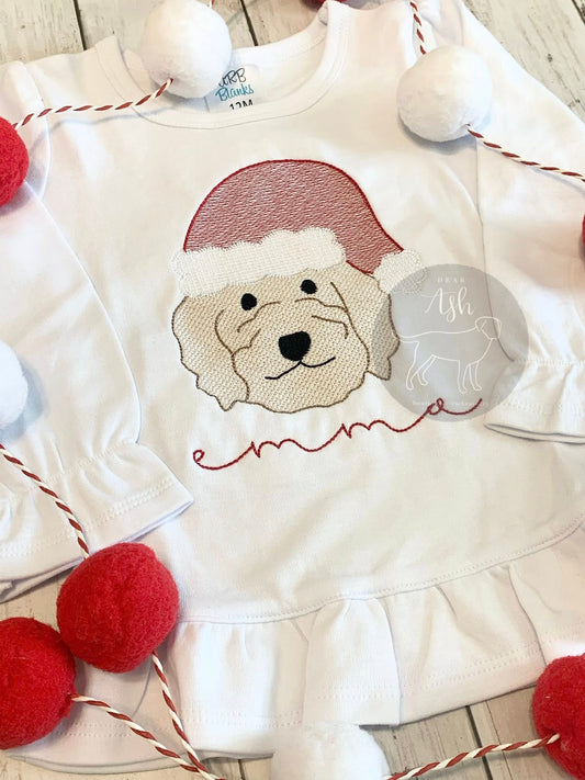 Santa Doodles embroidered (white or grey-unisex or ruffle)