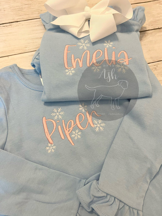 Snow flake names-long sleeve ruffle shirts