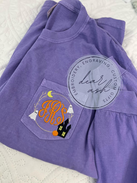 Embroidered halloween pocket tees