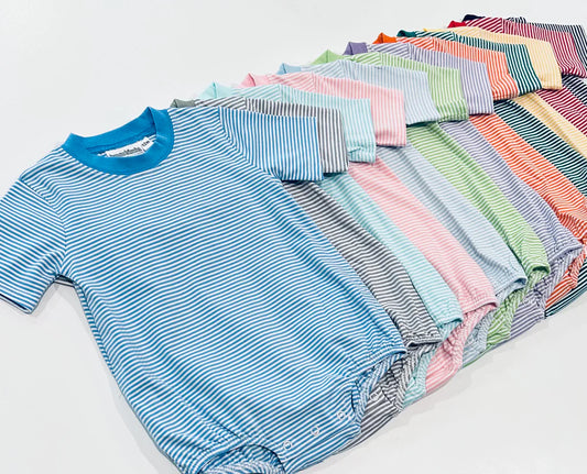 Knit Short Sleeve Stripe Bubbles-Embroidered
