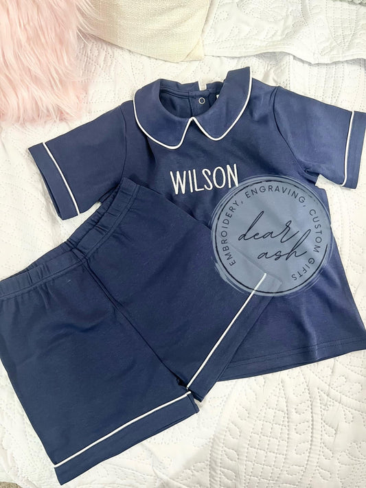 Piped collared boy short sets