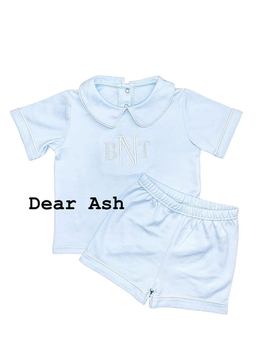 Piped collared boy short sets