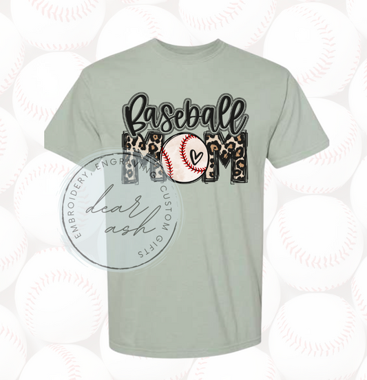 Baseball Mom Leopard-sage comfort colors
