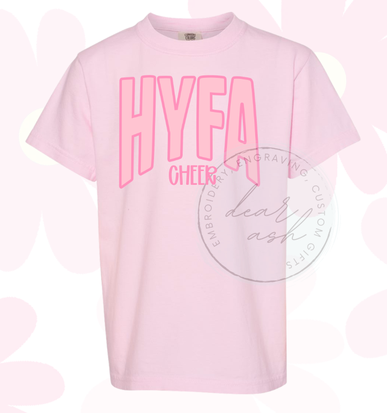 HYFA Cheer-light pink comfort colors short sleeve YOUTH & ADULT