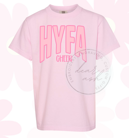 HYFA Cheer-light pink comfort colors short sleeve YOUTH & ADULT