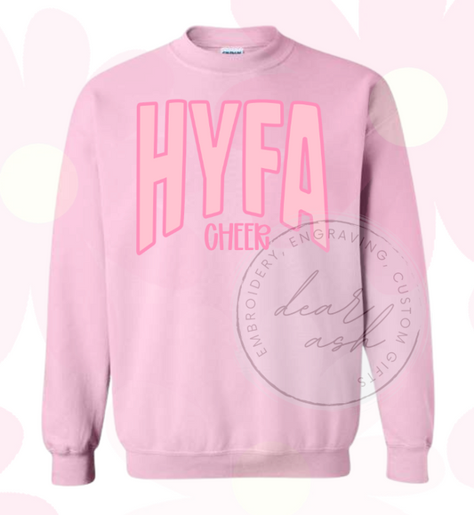 HYFA Cheer-light pink gildan sweatshirt ADULT