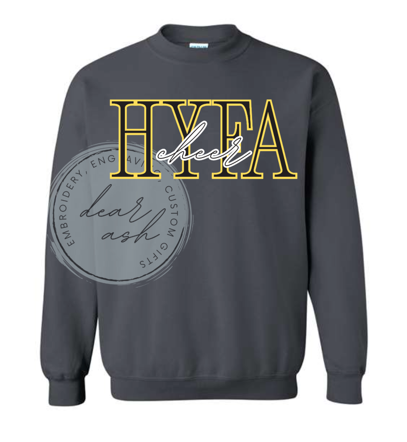 HYFA cheer black/yellow gildan sweatshirt ADULT