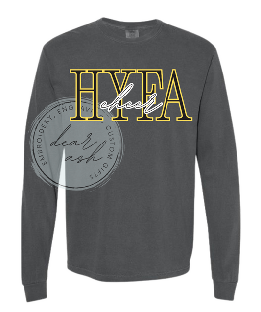 HYFA cheer black/yellow long sleeve tshirt comfort colors ADULT