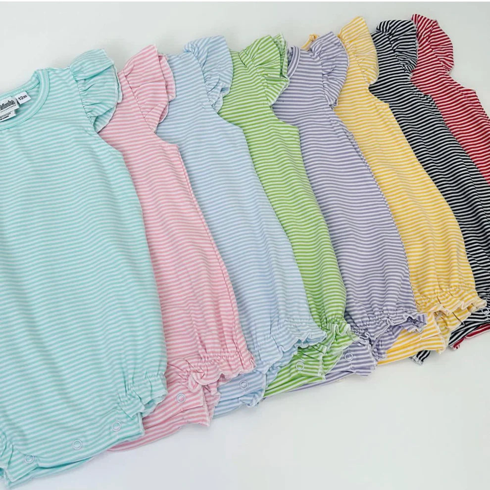 Knit Stripe Ruffle Bubbles-Embroidered