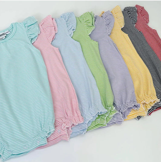 Knit Stripe Ruffle Bubbles-Embroidered